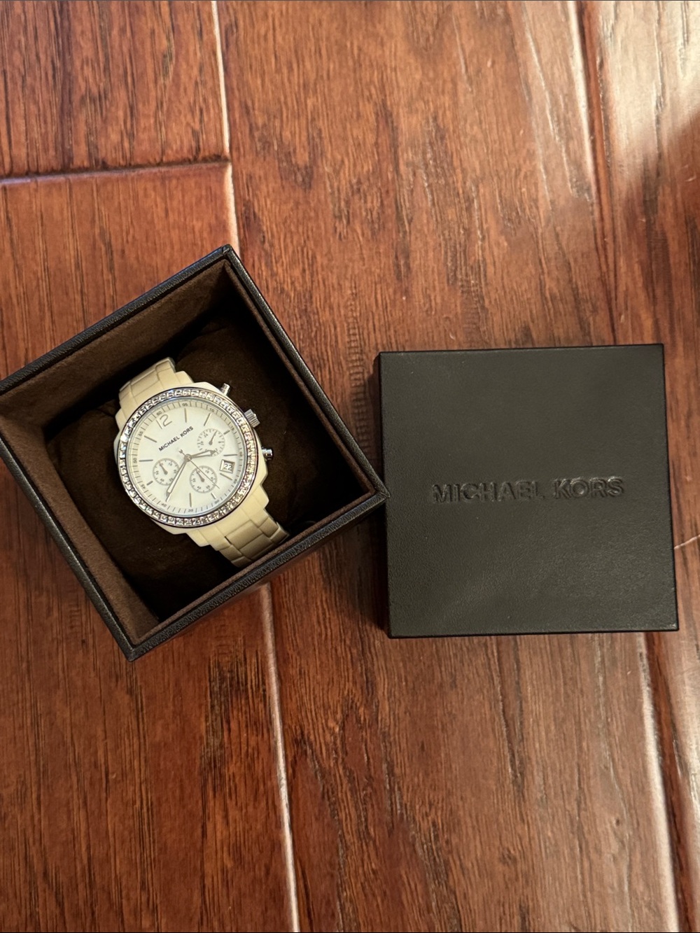 Michael Kors Cream Chronograph Watch with Crystal Bezel